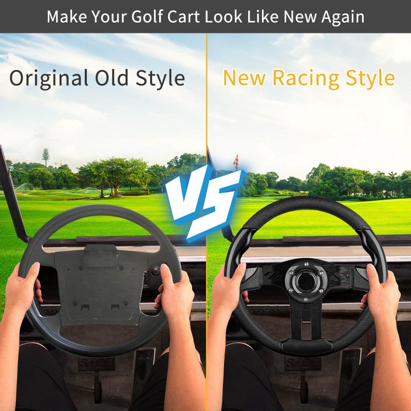 LEAPGOMAX Golf Cart Steering Wheel with Premium Grip Leather and Ergonomic Design Fit for EZGO TXT/RXV/Marathon, Club Car DS/Precedent/Tempo/Onward, Yamaha G1-G29 Carts (Black) - Image 4